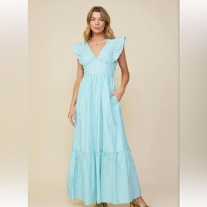 Elegant Blue Striped Maxi Dress